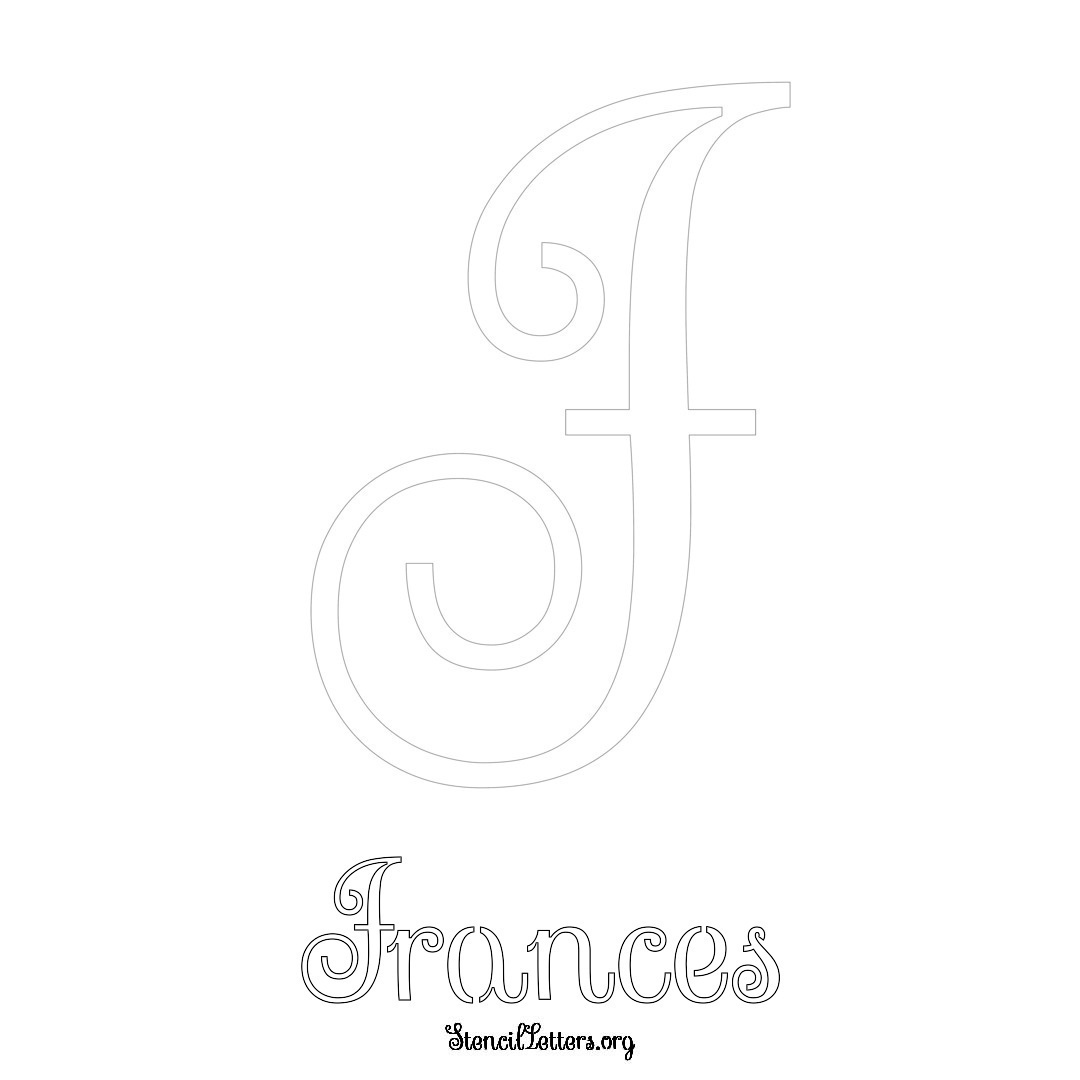 Frances printable name initial stencil in Ornamental Cursive Lettering