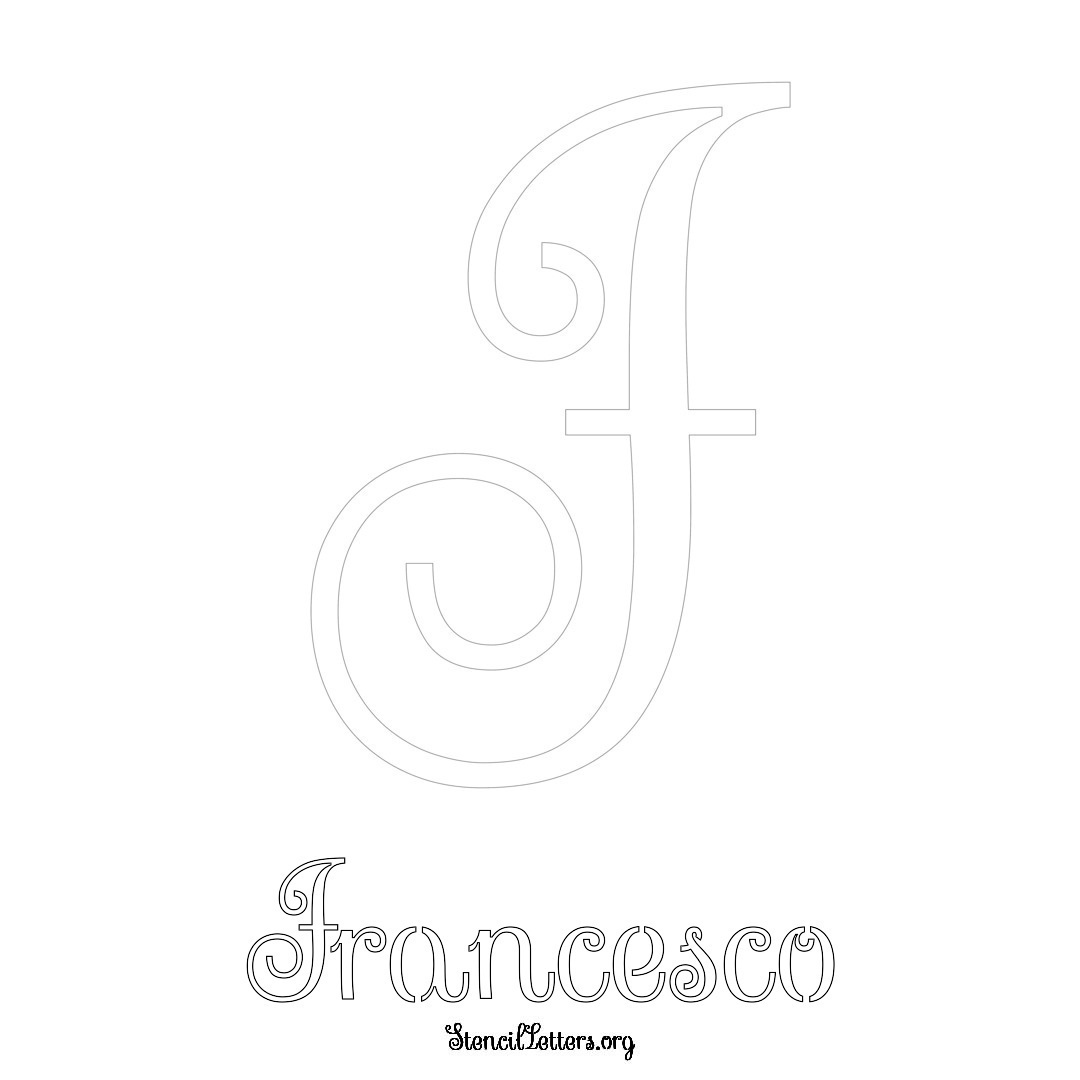 Francesco printable name initial stencil in Ornamental Cursive Lettering