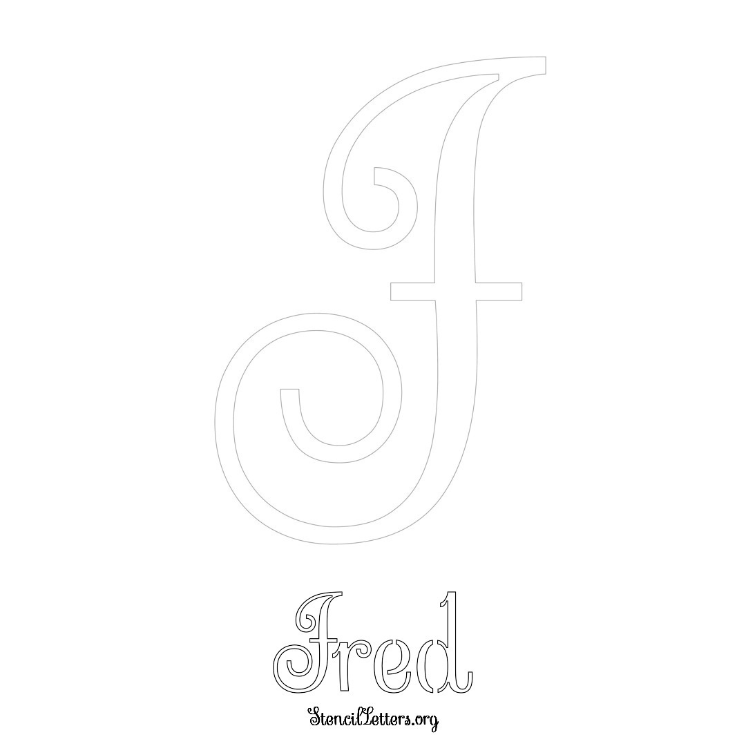 Fred printable name initial stencil in Ornamental Cursive Lettering