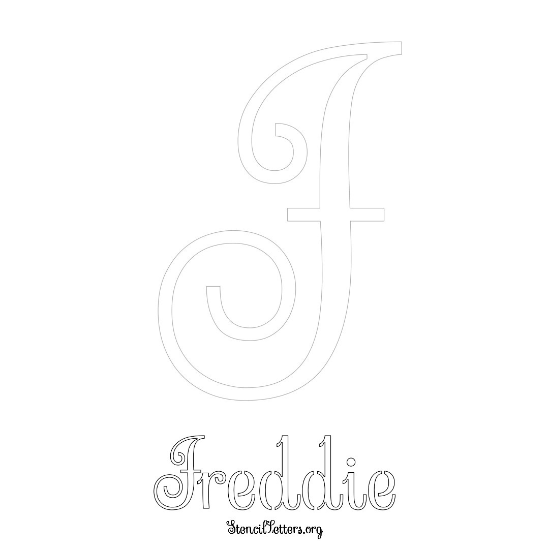 Freddie printable name initial stencil in Ornamental Cursive Lettering