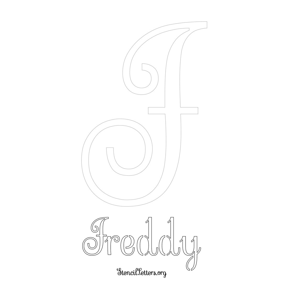 Freddy printable name initial stencil in Ornamental Cursive Lettering