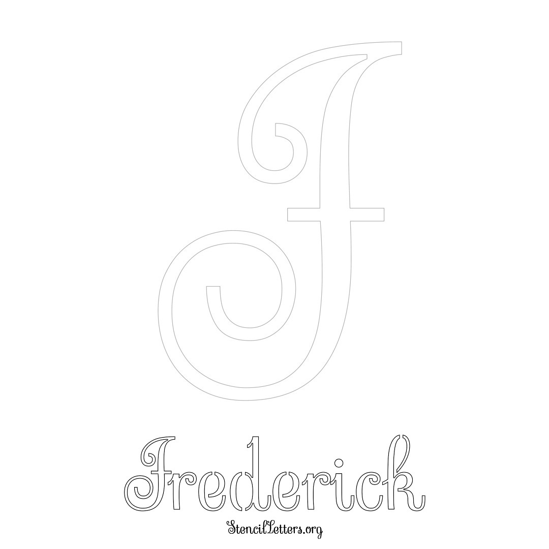 Frederick printable name initial stencil in Ornamental Cursive Lettering