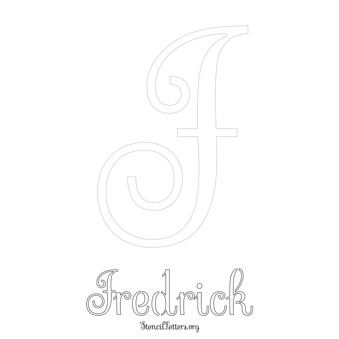 Fredrick printable name initial stencil in Ornamental Cursive Lettering