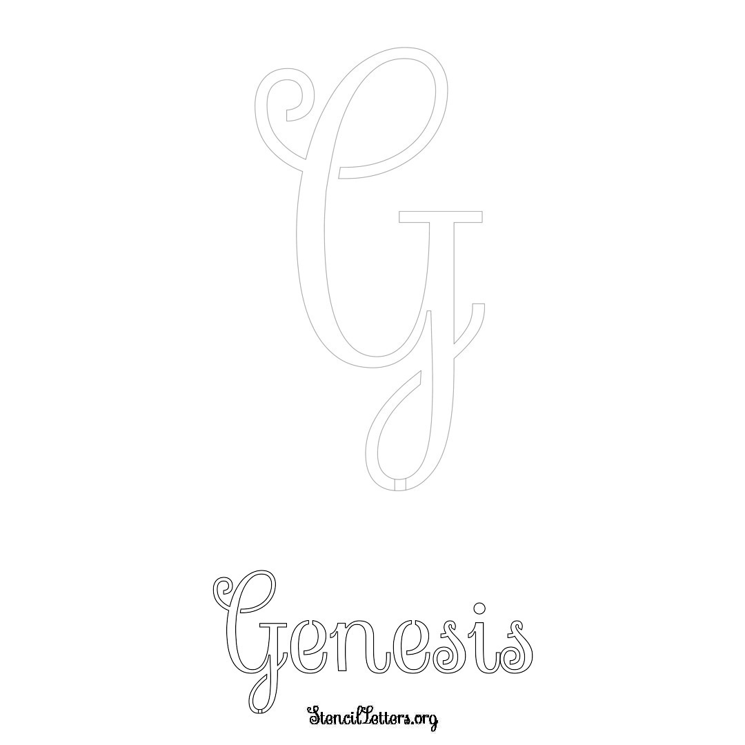 Genesis printable name initial stencil in Ornamental Cursive Lettering