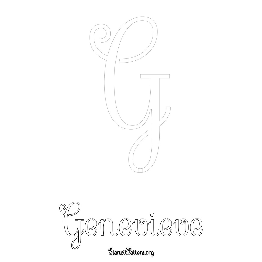 Genevieve printable name initial stencil in Ornamental Cursive Lettering