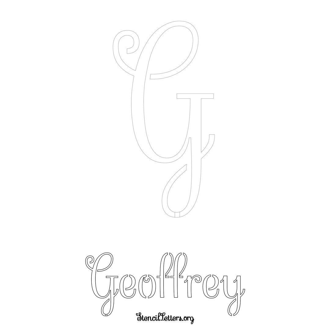 Geoffrey printable name initial stencil in Ornamental Cursive Lettering