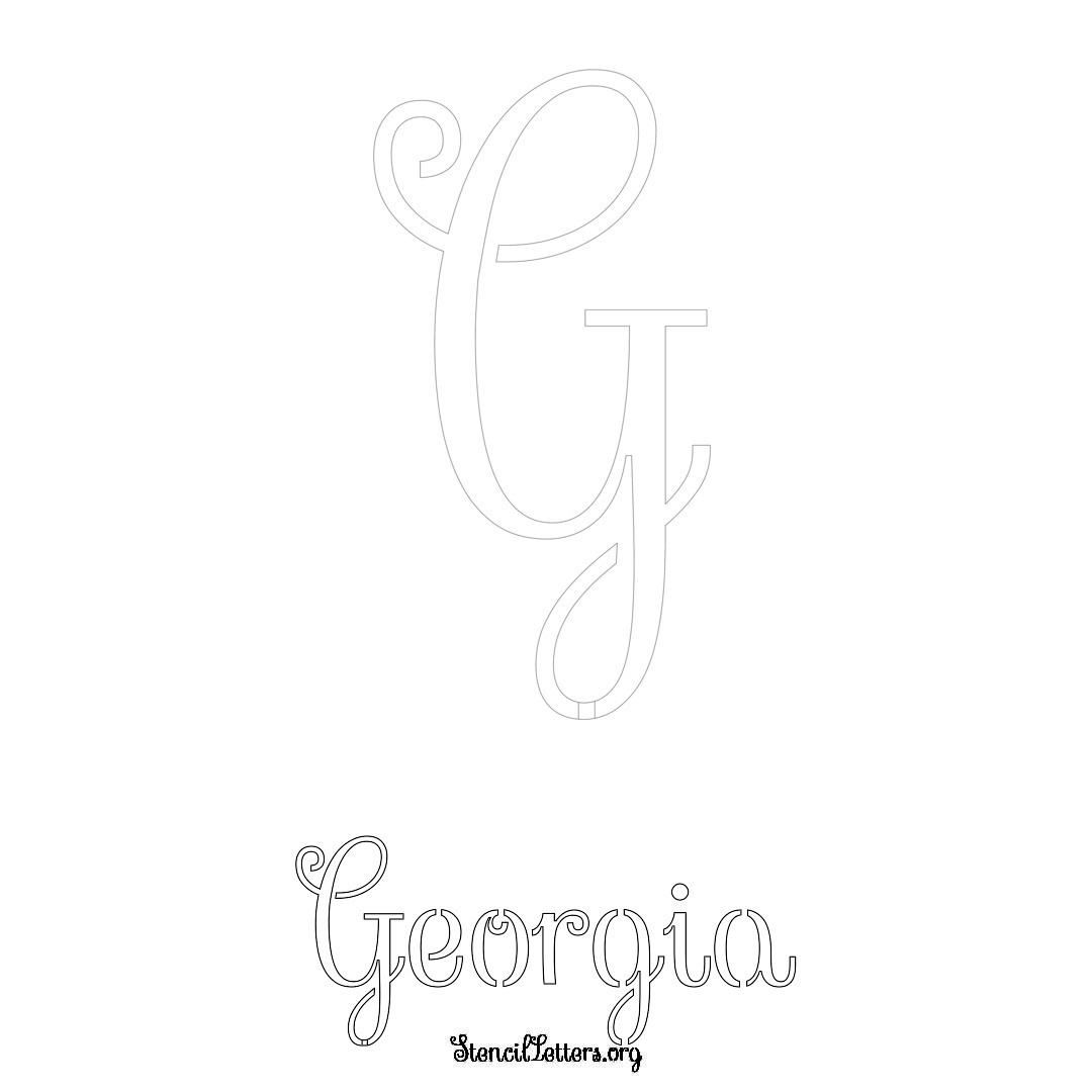 Georgia printable name initial stencil in Ornamental Cursive Lettering