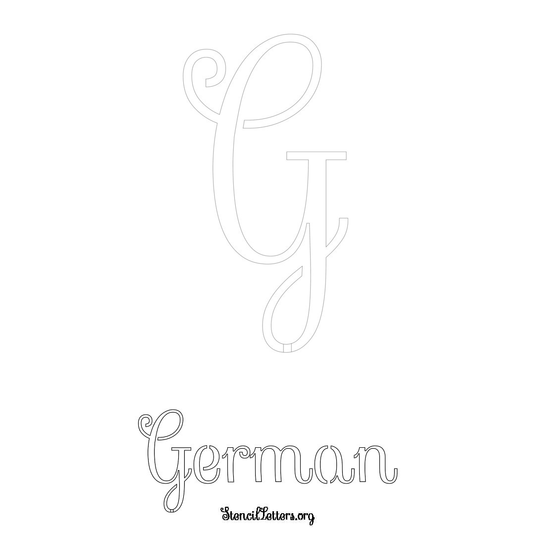 German printable name initial stencil in Ornamental Cursive Lettering