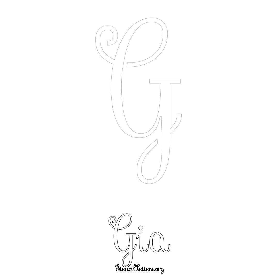 Gia printable name initial stencil in Ornamental Cursive Lettering