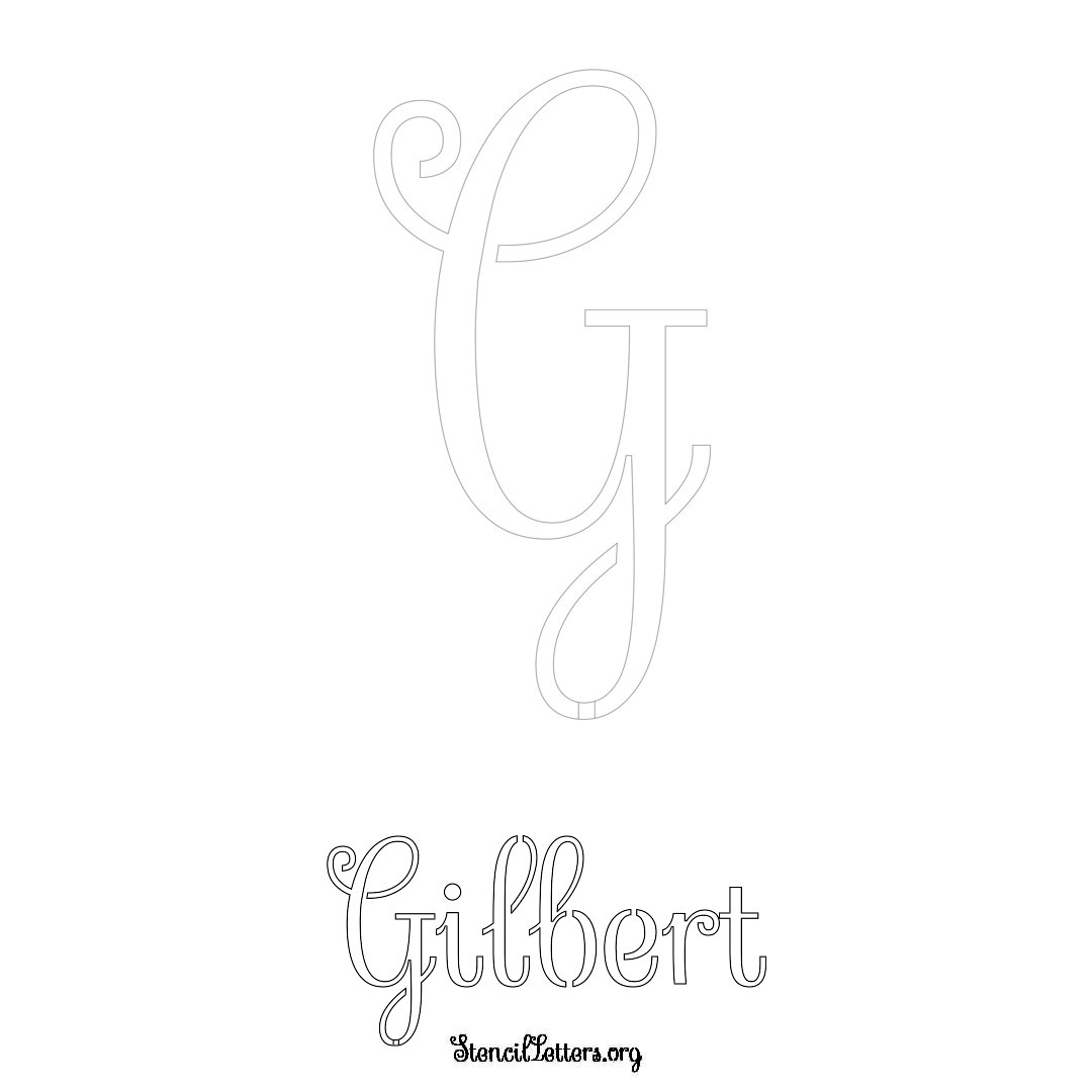 Gilbert printable name initial stencil in Ornamental Cursive Lettering