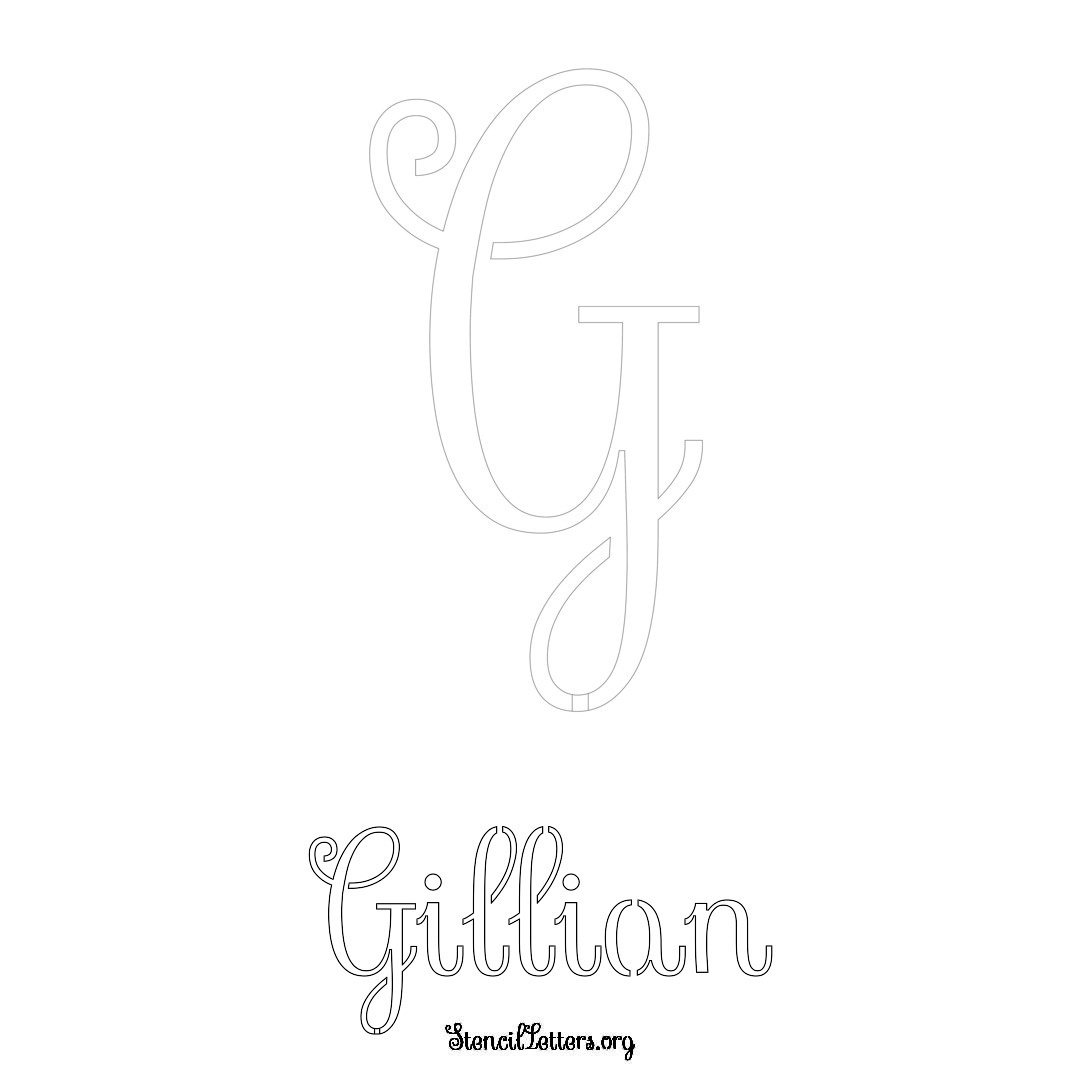 Gillian printable name initial stencil in Ornamental Cursive Lettering