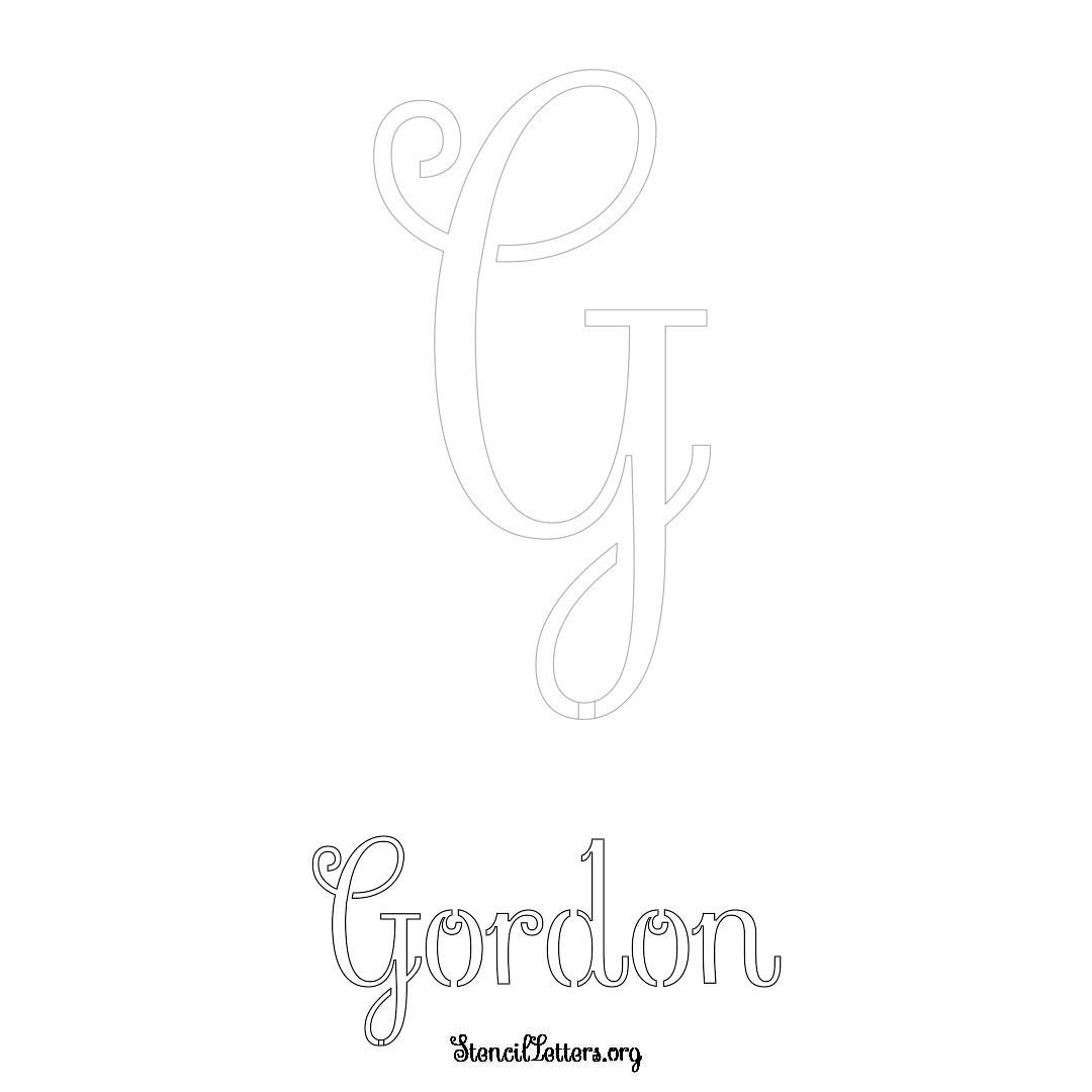 Gordon printable name initial stencil in Ornamental Cursive Lettering