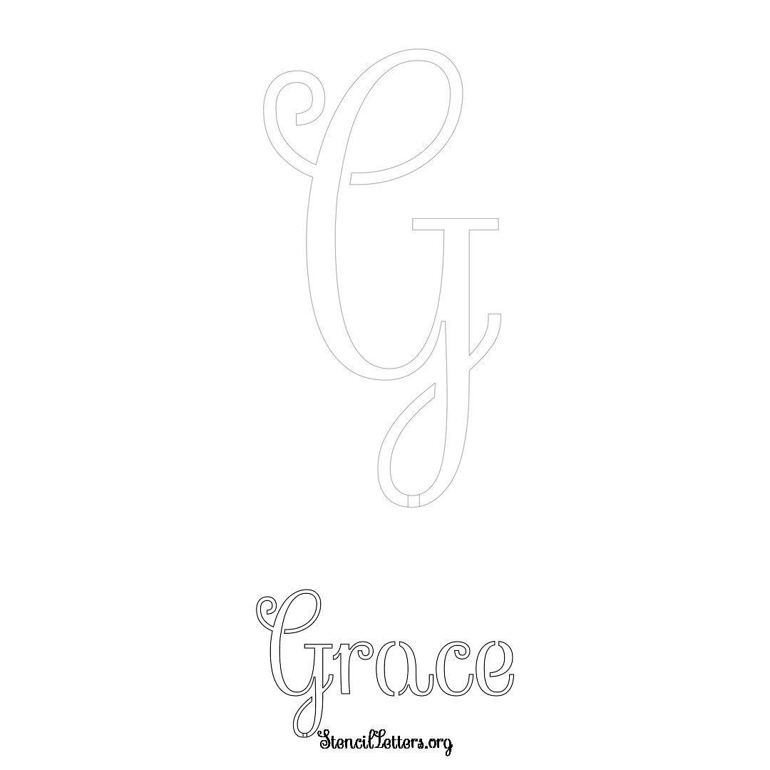 Grace printable name initial stencil in Ornamental Cursive Lettering