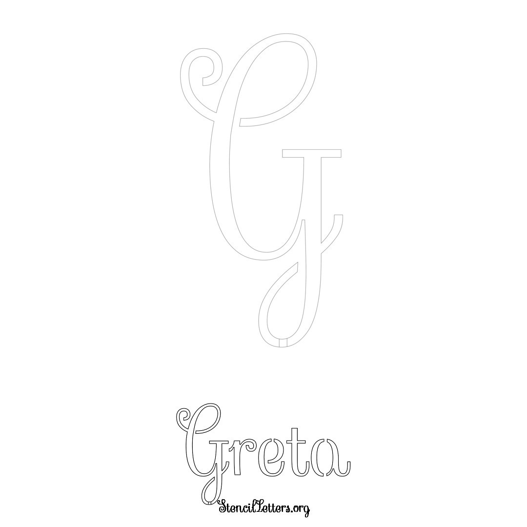 Greta printable name initial stencil in Ornamental Cursive Lettering