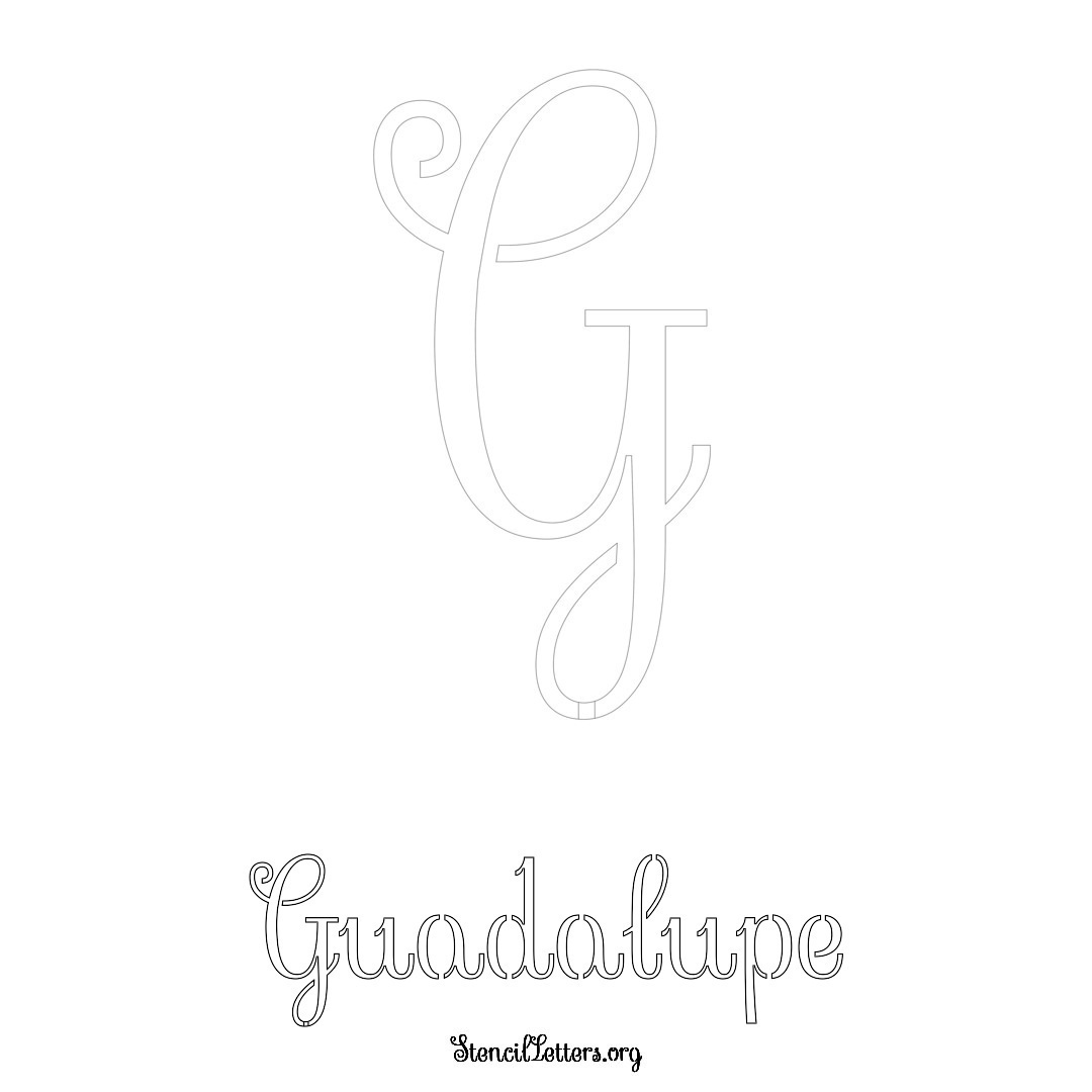 Guadalupe printable name initial stencil in Ornamental Cursive Lettering