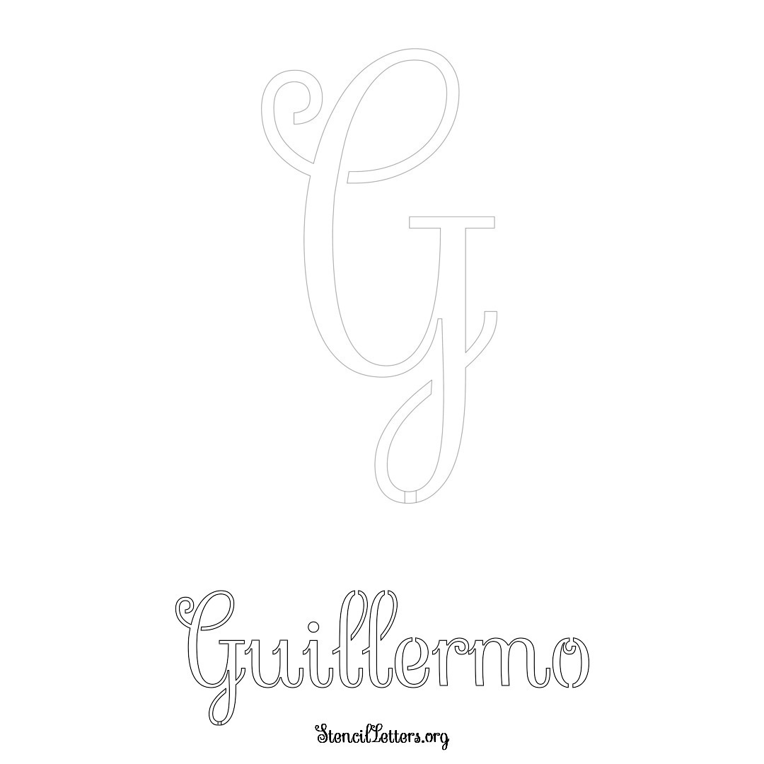 Guillermo printable name initial stencil in Ornamental Cursive Lettering