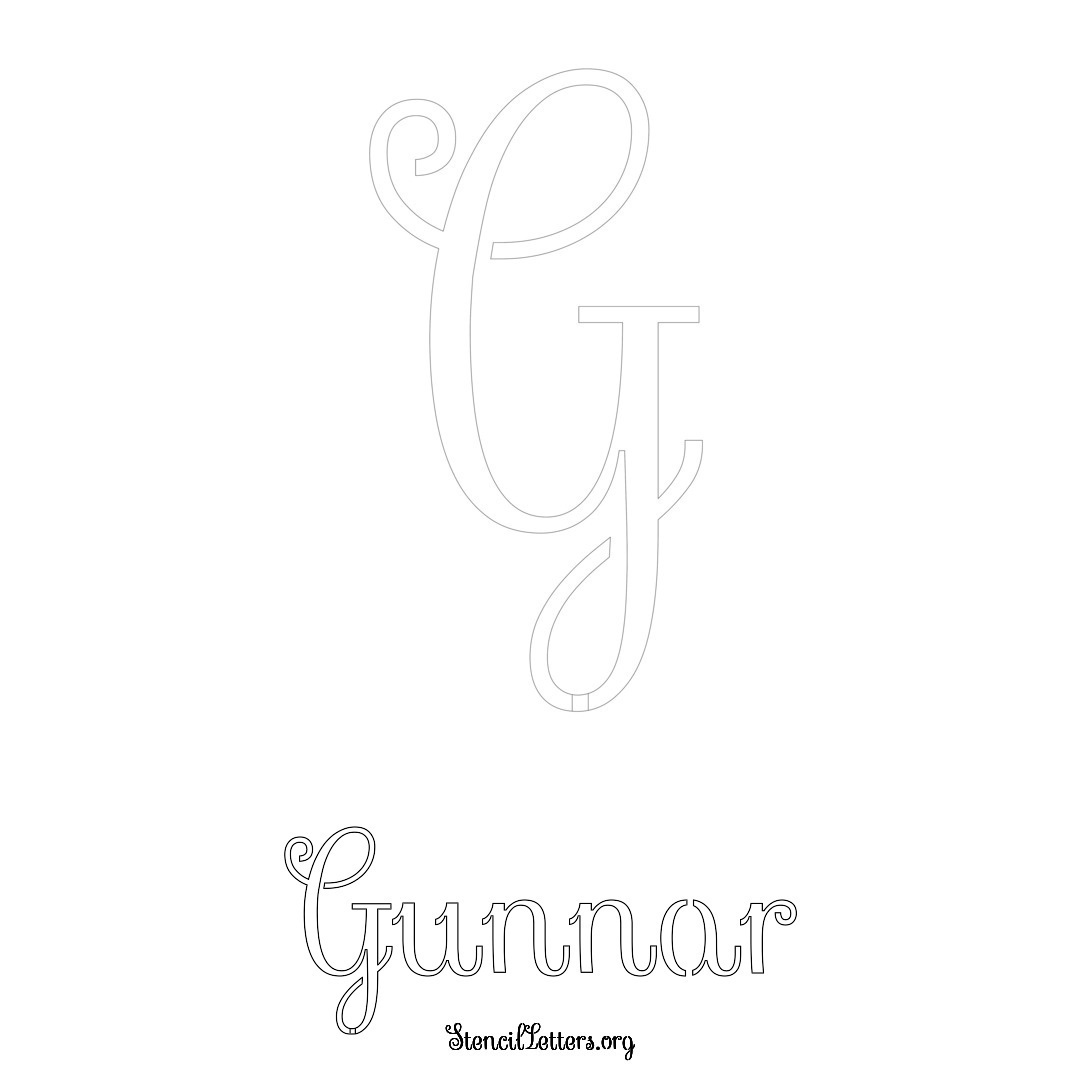 Gunnar printable name initial stencil in Ornamental Cursive Lettering