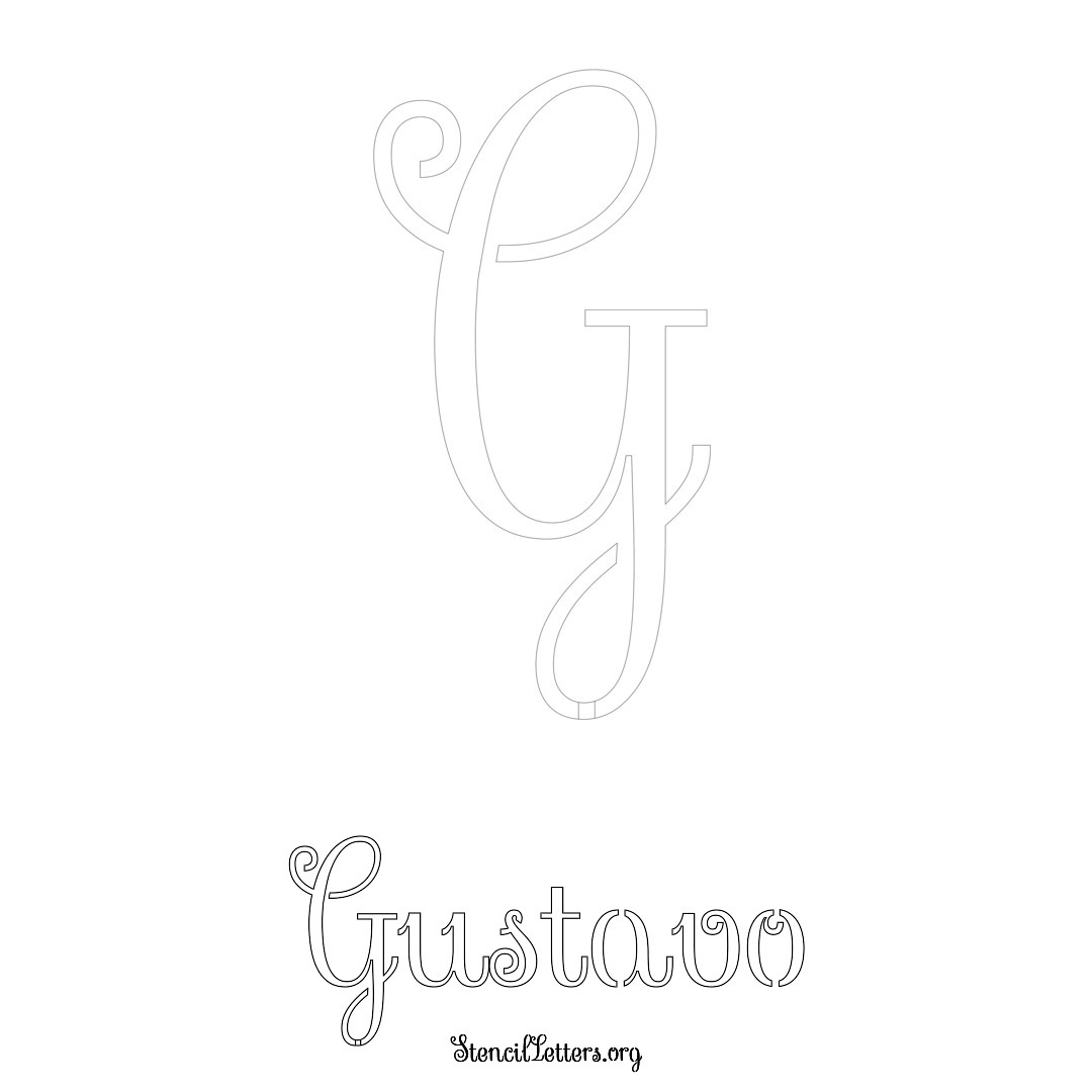 Gustavo printable name initial stencil in Ornamental Cursive Lettering