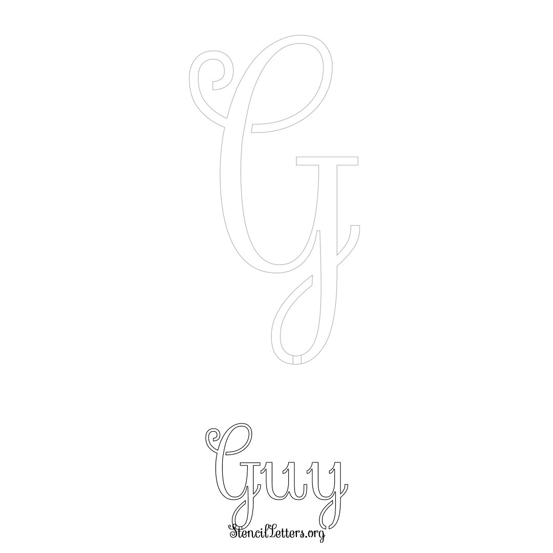 Guy printable name initial stencil in Ornamental Cursive Lettering