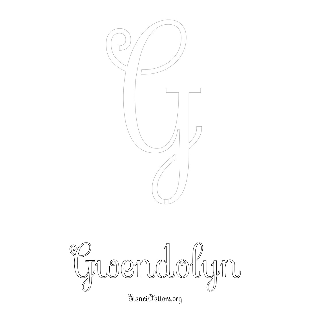 Gwendolyn printable name initial stencil in Ornamental Cursive Lettering