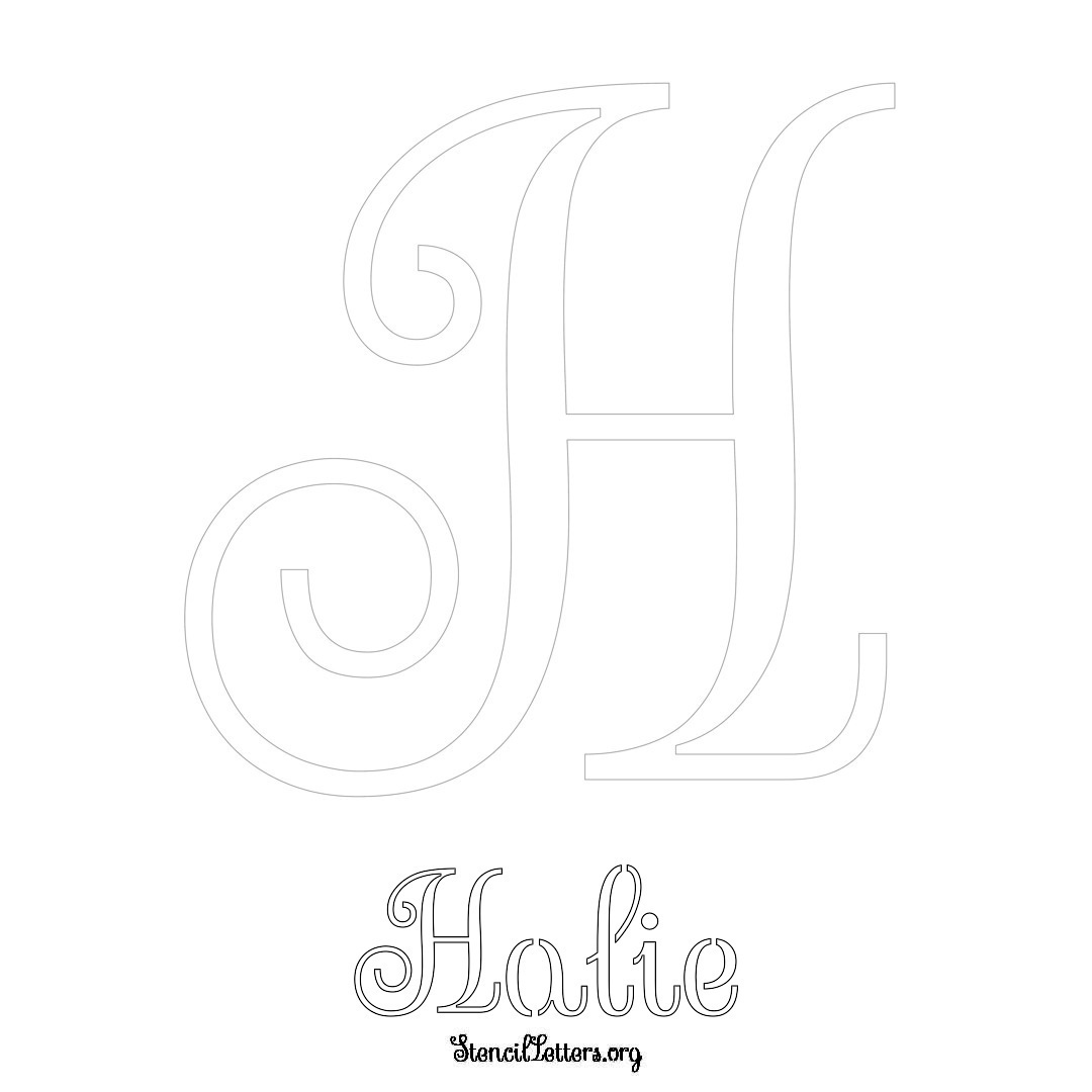 Halie printable name initial stencil in Ornamental Cursive Lettering