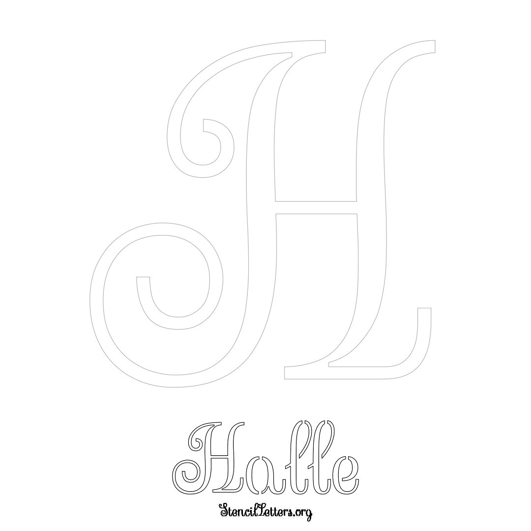 Halle printable name initial stencil in Ornamental Cursive Lettering