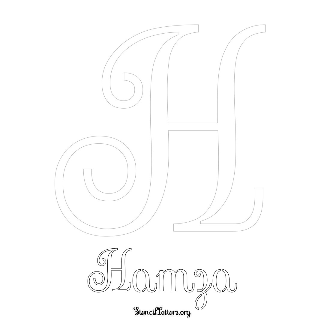 Hamza printable name initial stencil in Ornamental Cursive Lettering