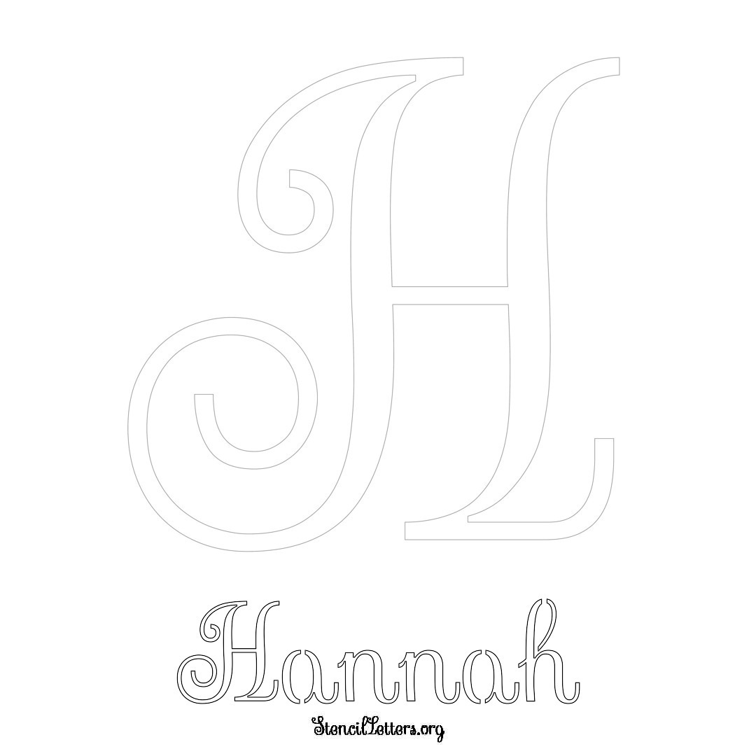 Hannah printable name initial stencil in Ornamental Cursive Lettering