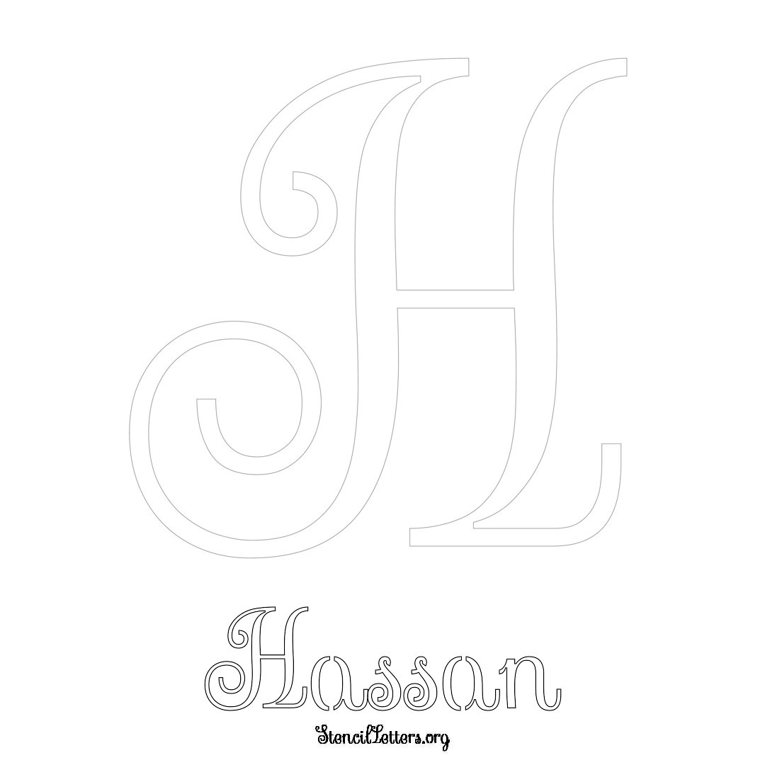 Hassan printable name initial stencil in Ornamental Cursive Lettering