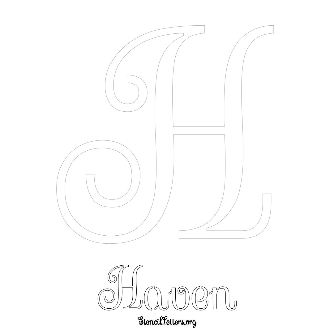 Haven printable name initial stencil in Ornamental Cursive Lettering