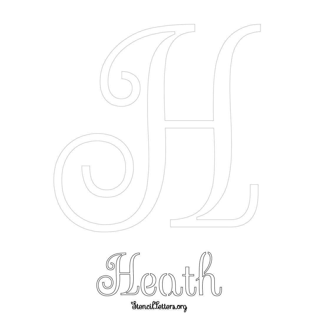 Heath printable name initial stencil in Ornamental Cursive Lettering