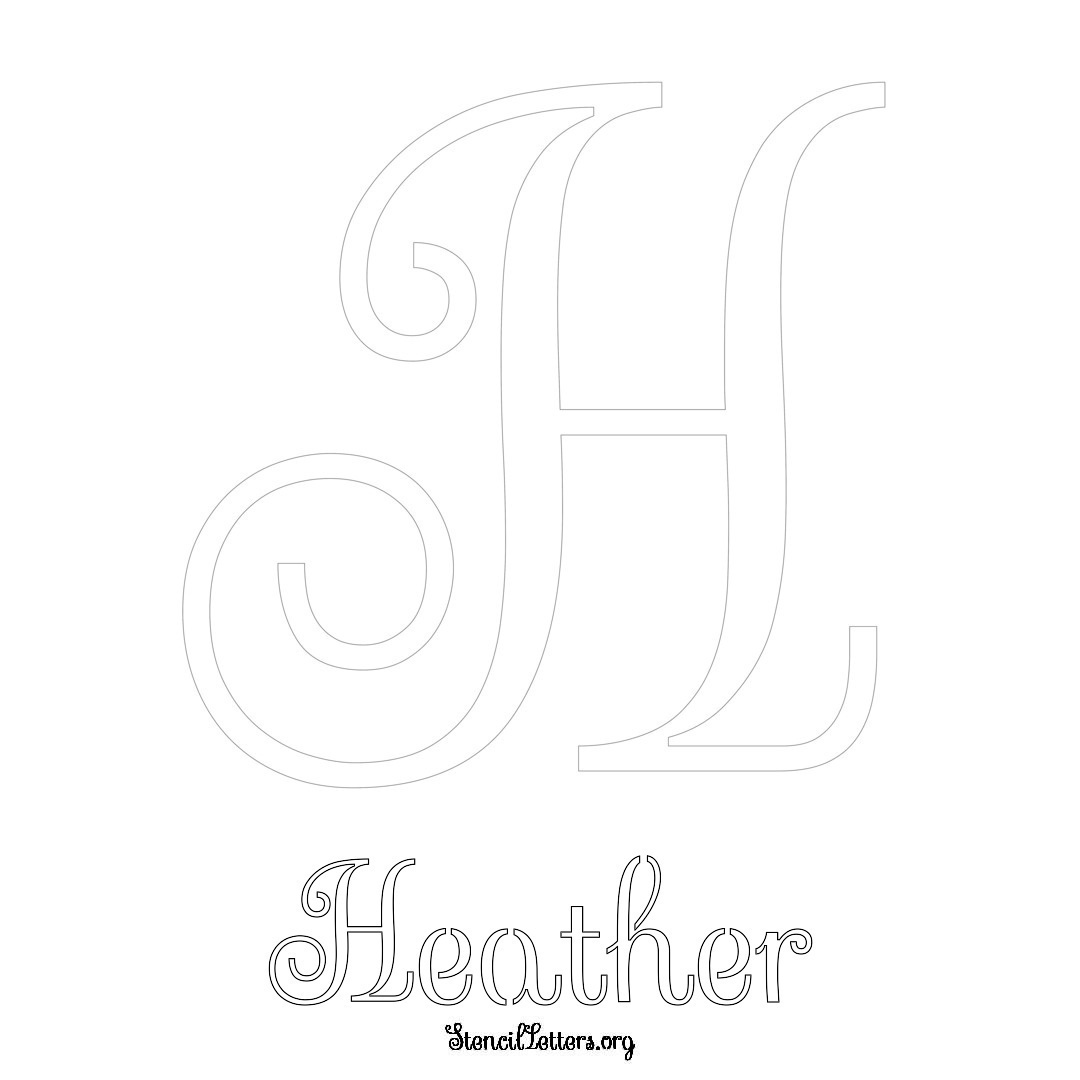 Heather printable name initial stencil in Ornamental Cursive Lettering