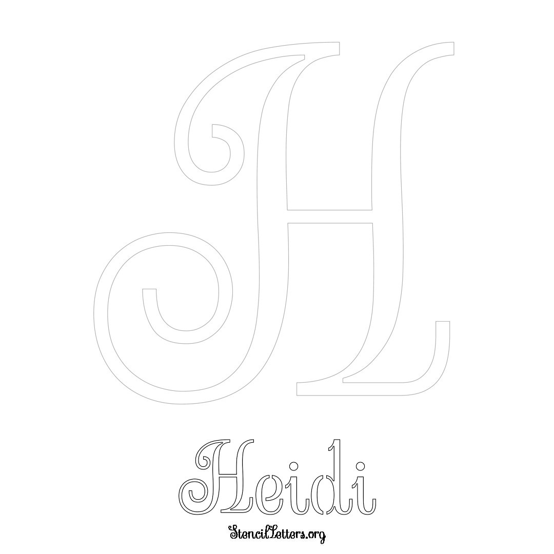 Heidi printable name initial stencil in Ornamental Cursive Lettering