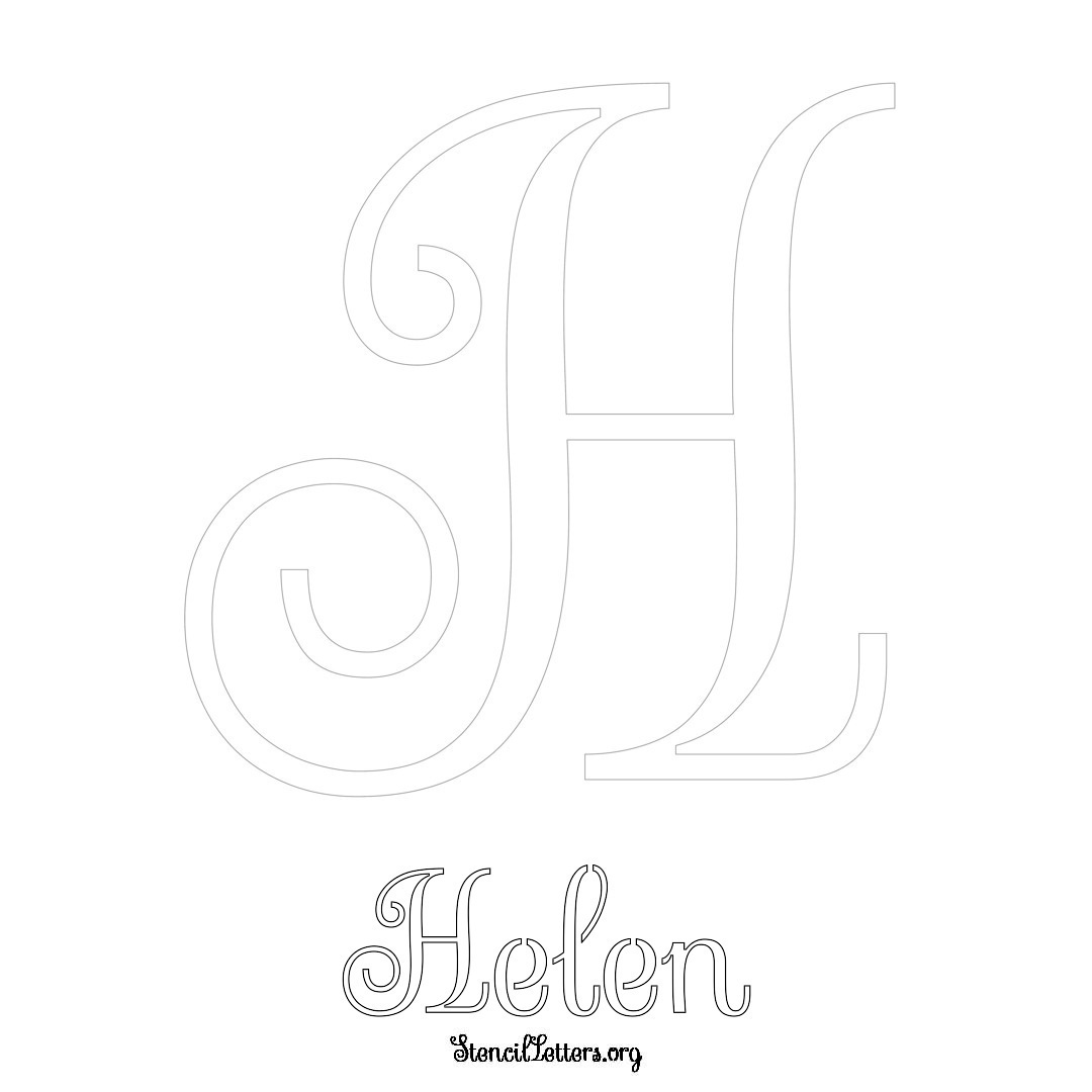 Helen printable name initial stencil in Ornamental Cursive Lettering