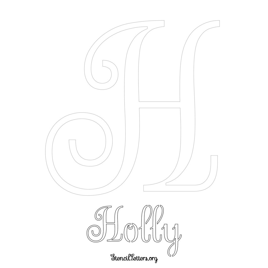 Holly printable name initial stencil in Ornamental Cursive Lettering