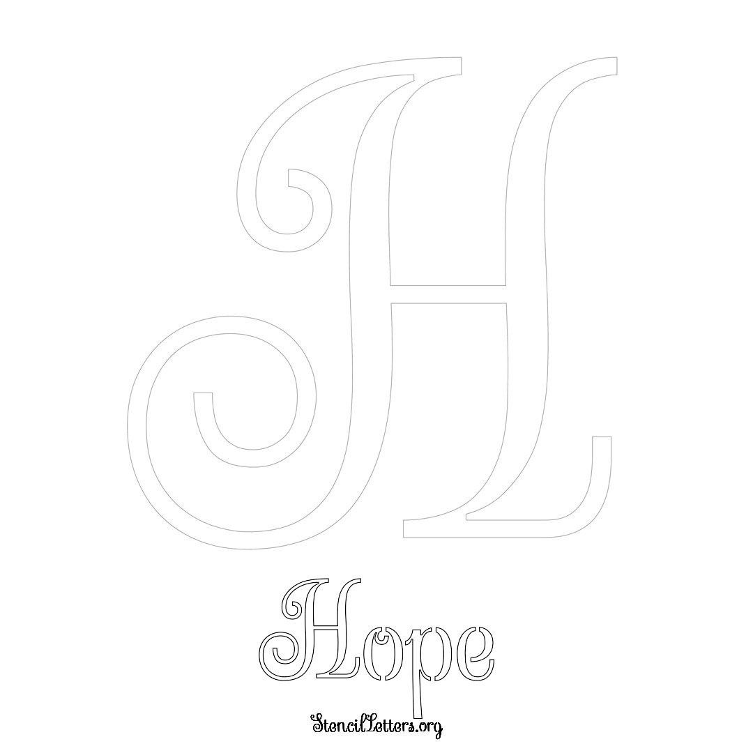 Hope printable name initial stencil in Ornamental Cursive Lettering