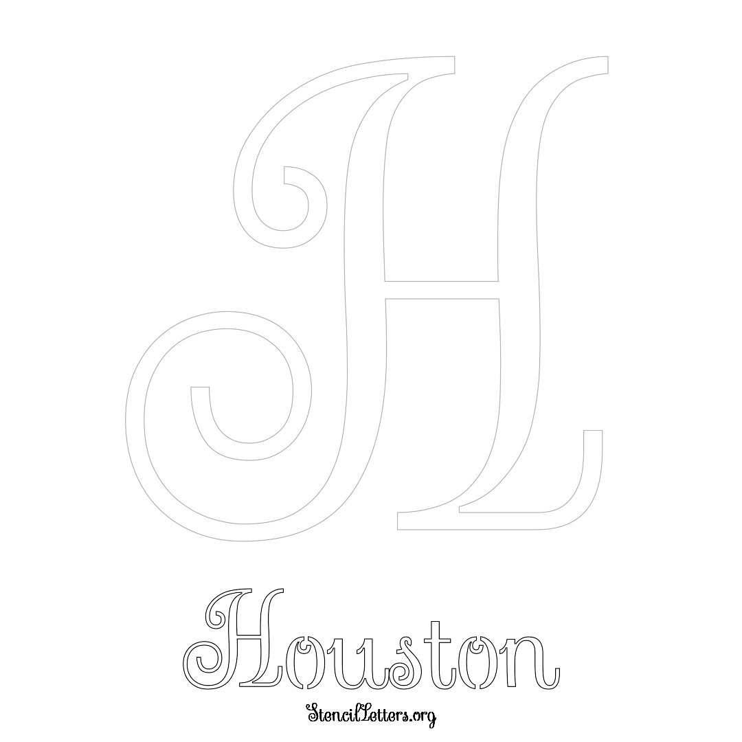 Houston printable name initial stencil in Ornamental Cursive Lettering