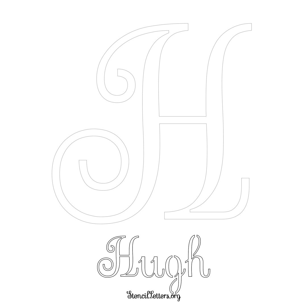 Hugh printable name initial stencil in Ornamental Cursive Lettering