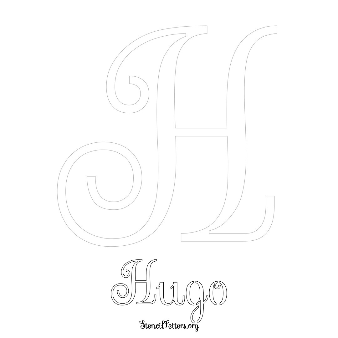 Hugo printable name initial stencil in Ornamental Cursive Lettering