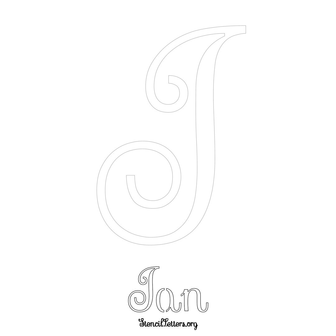 Ian printable name initial stencil in Ornamental Cursive Lettering