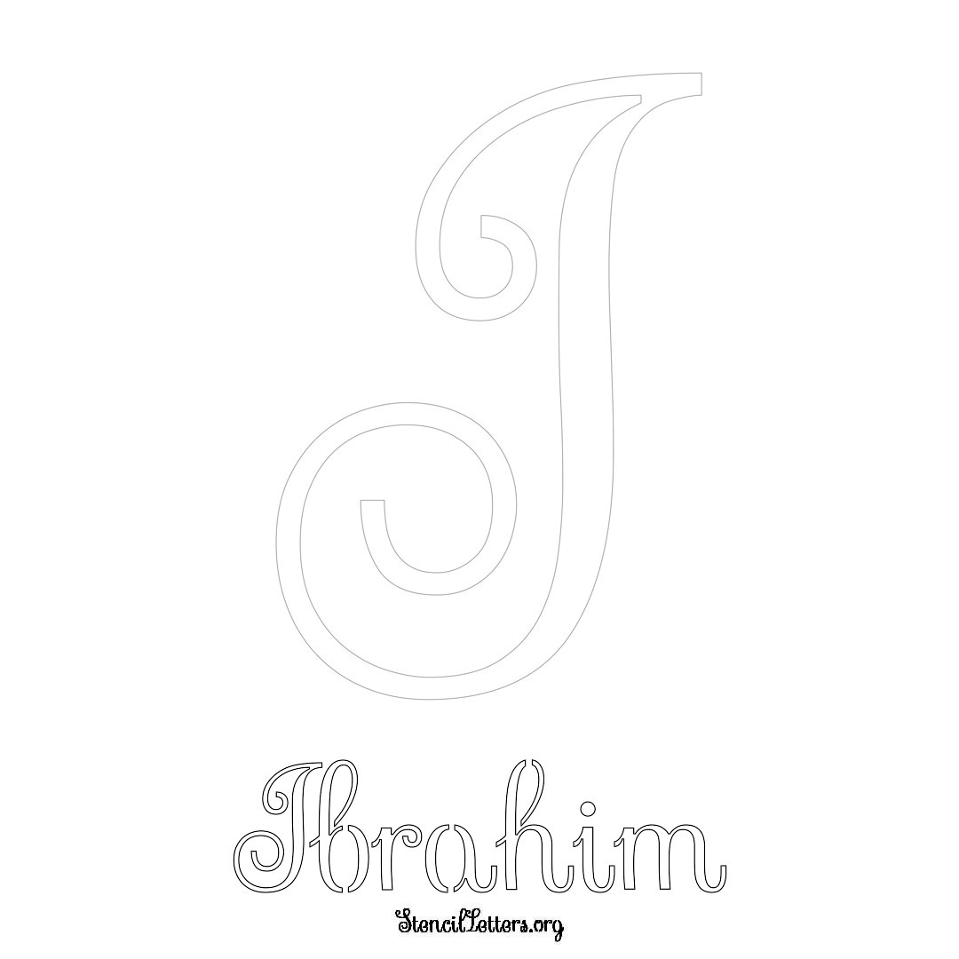 Ibrahim printable name initial stencil in Ornamental Cursive Lettering