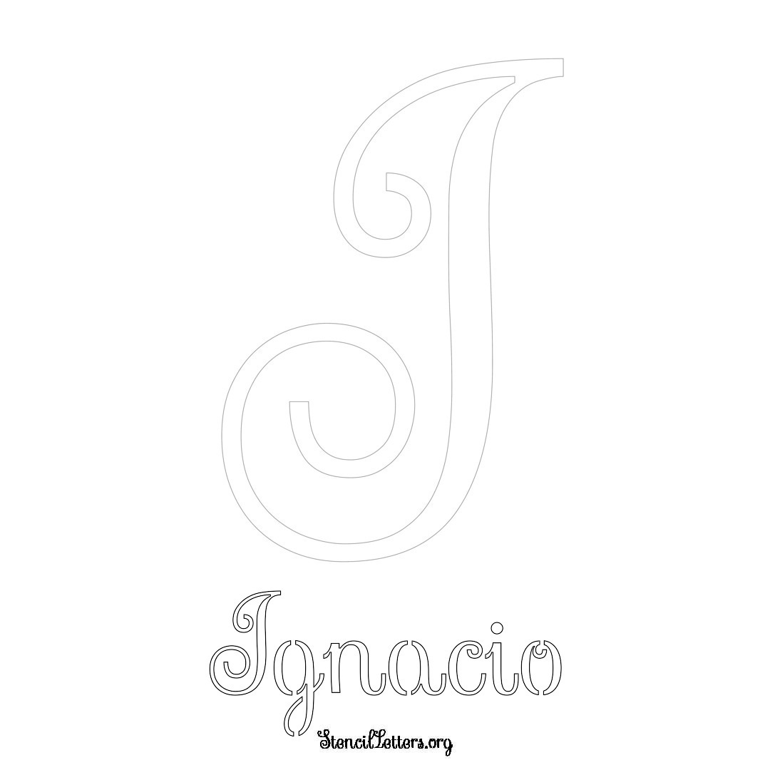 Ignacio printable name initial stencil in Ornamental Cursive Lettering