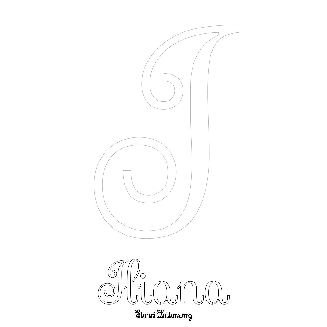 Iliana printable name initial stencil in Ornamental Cursive Lettering