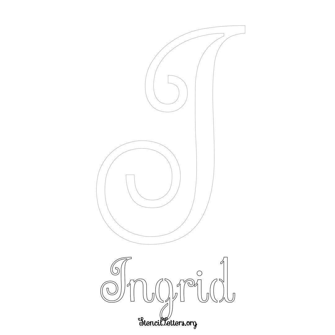 Ingrid printable name initial stencil in Ornamental Cursive Lettering