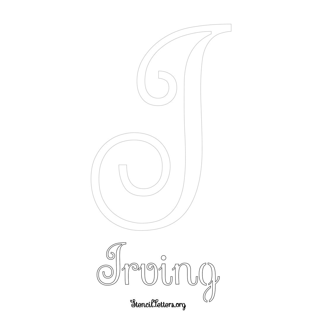 Irving printable name initial stencil in Ornamental Cursive Lettering