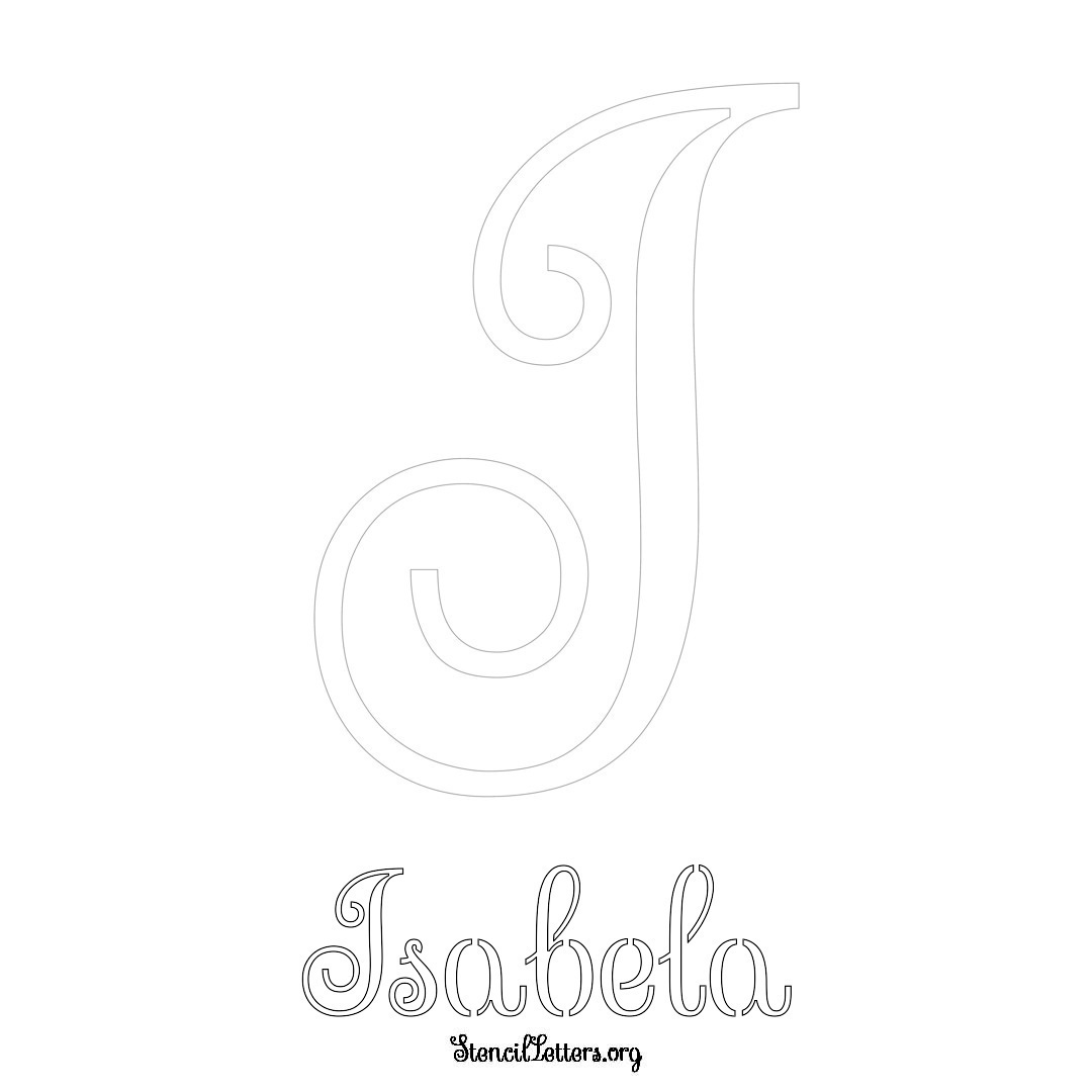 Isabela printable name initial stencil in Ornamental Cursive Lettering