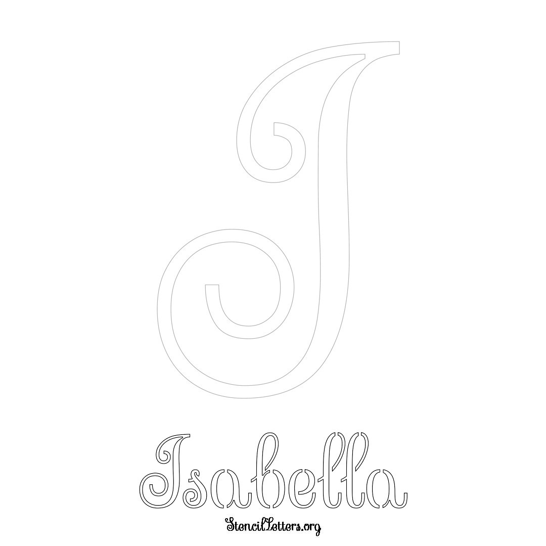 Isabella printable name initial stencil in Ornamental Cursive Lettering