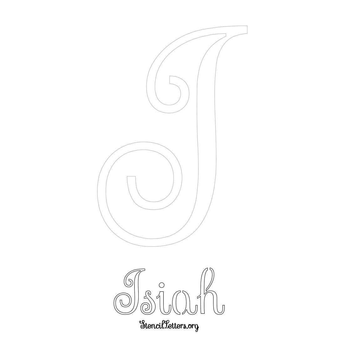 Isiah printable name initial stencil in Ornamental Cursive Lettering