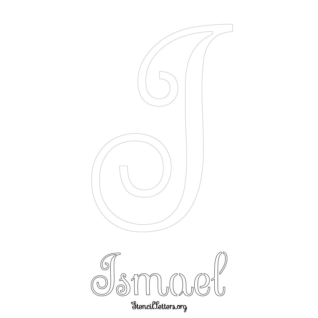 Ismael printable name initial stencil in Ornamental Cursive Lettering