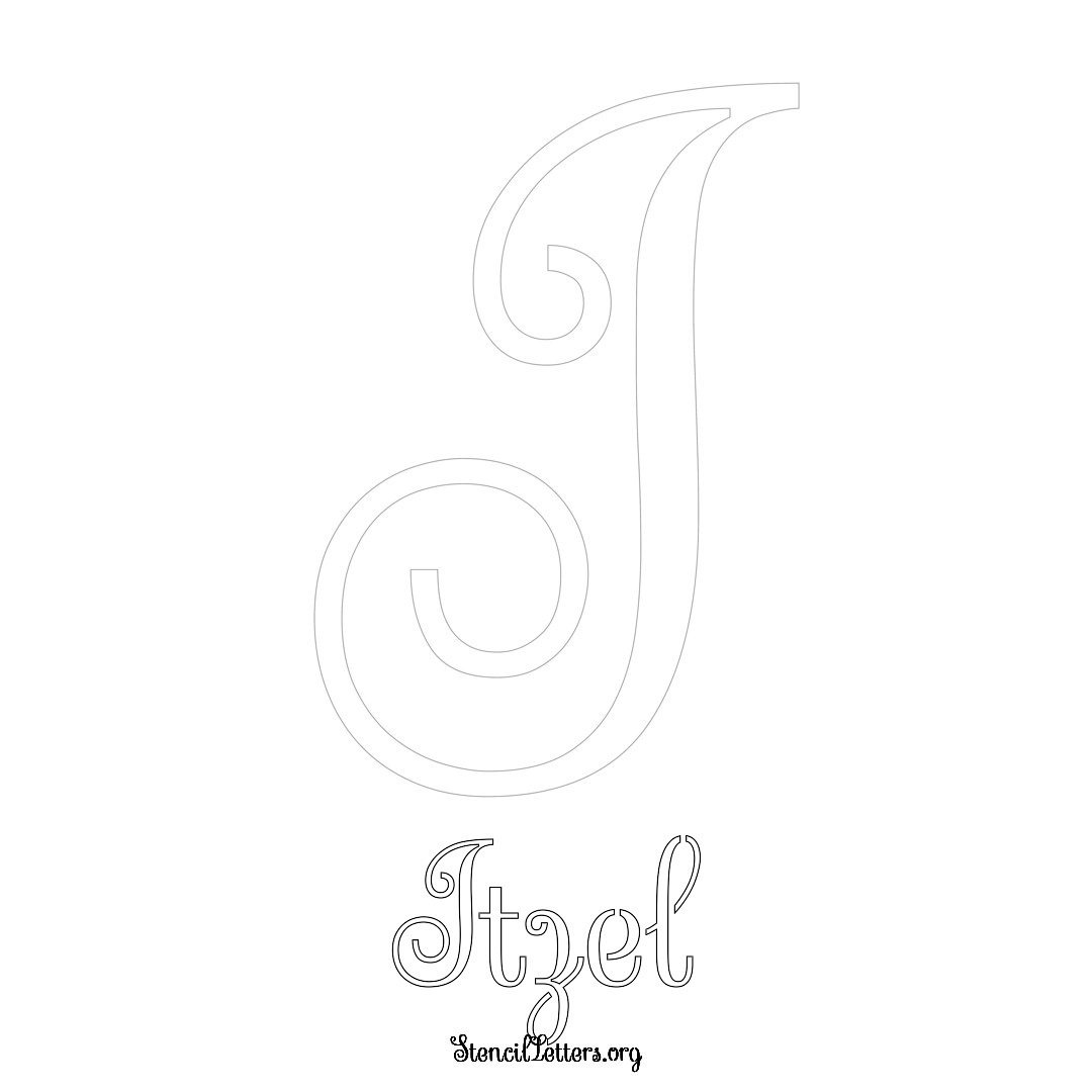 Itzel printable name initial stencil in Ornamental Cursive Lettering